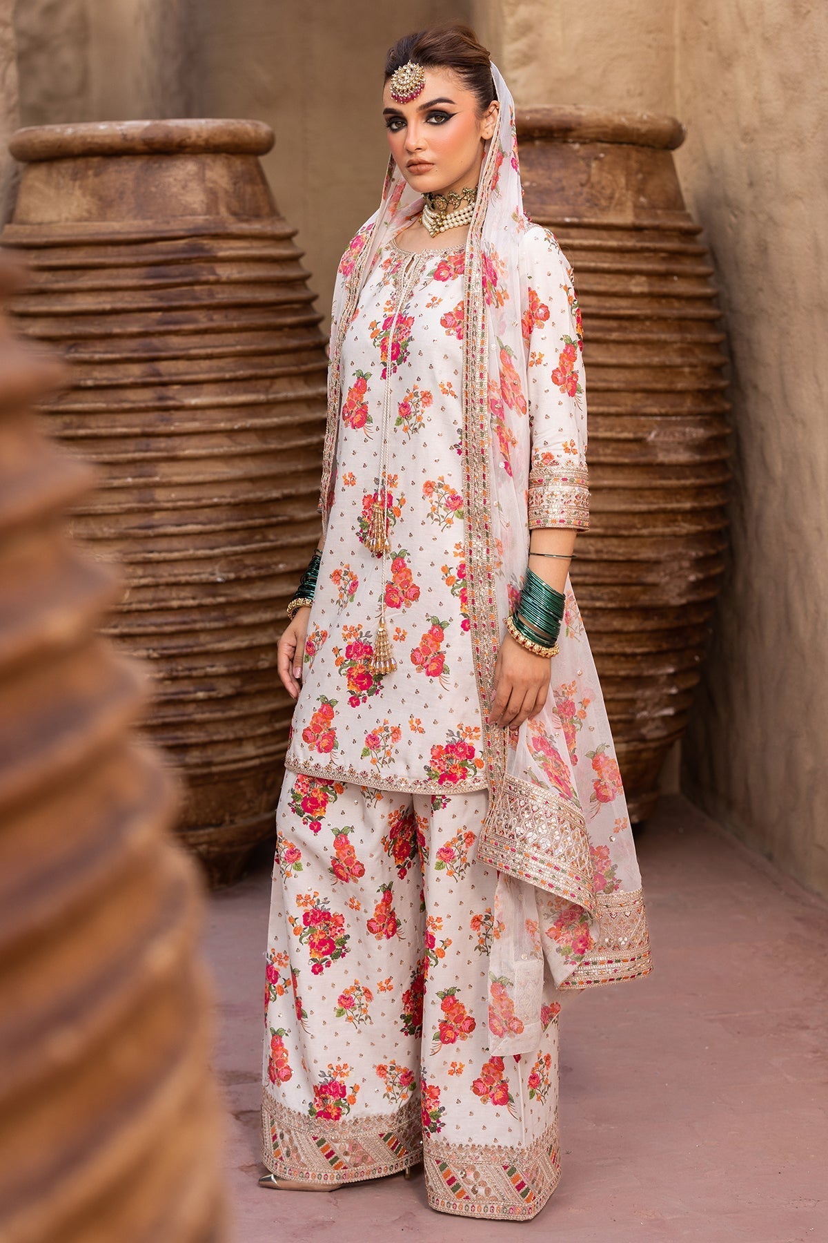 CHARIZMA-3PC SHAMOZE SILK PRINTED EMB SHIRT WITH SOFT SILK PRINTED EMB DUPATTA & EMB TROUSER BIC-