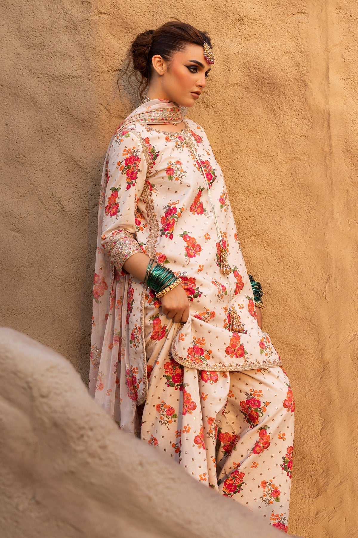 CHARIZMA-3PC SHAMOZE SILK PRINTED EMB SHIRT WITH SOFT SILK PRINTED EMB DUPATTA & EMB TROUSER BIC-