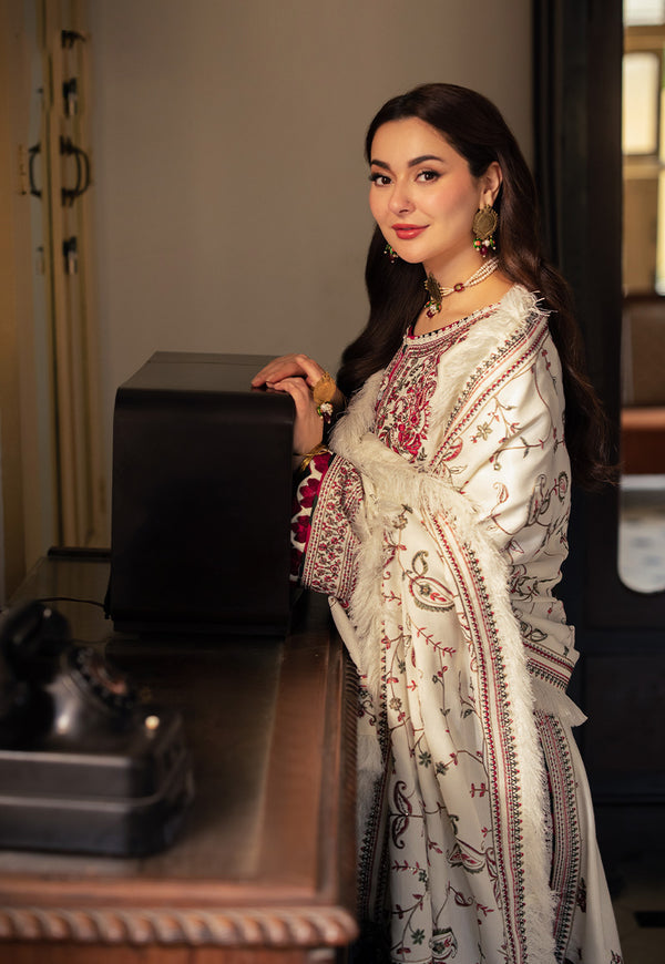ASIM JOFA-3PC DHANAK SEQUENCE EMBROIDERED SHIRT WITH DHANAK EMBROIDERED SHAWL & DHANAK TOUSER-BIC-4060