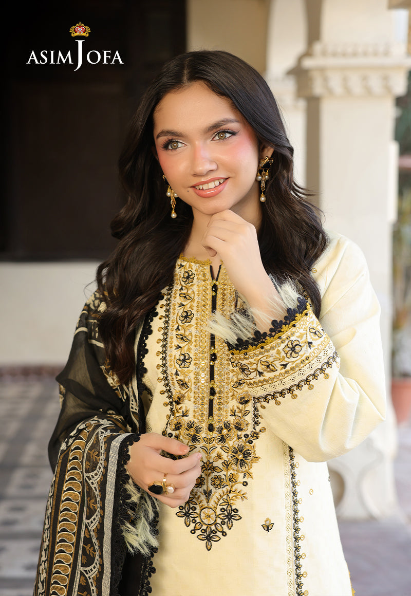 ASIM JOFA - 3PC LAWN EMBROIDERED SHIRT WITH MONARK PRINTED DUPATTA AND TROUSER -BIC-3728