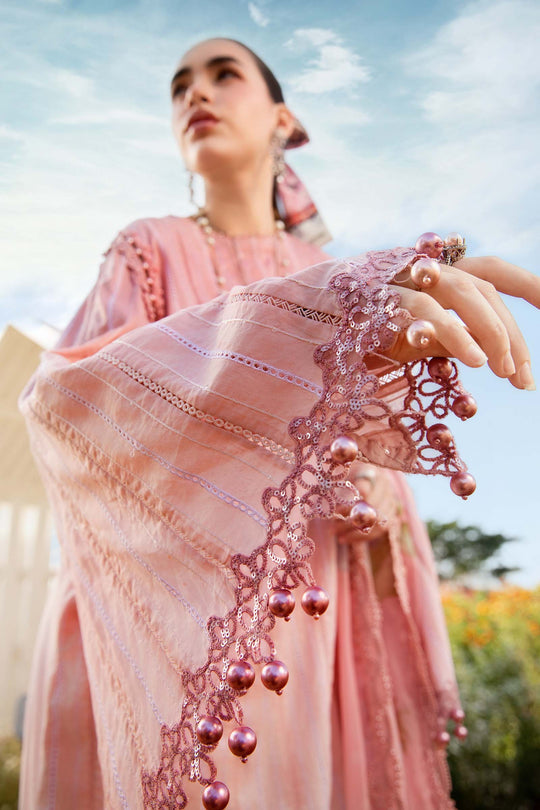 MARIA.B-3PC LAWN PRINTED EMB SHIRT WITH CHIFFON PRINT DUPATTA AND PRINT TROUSER-BIC-2512