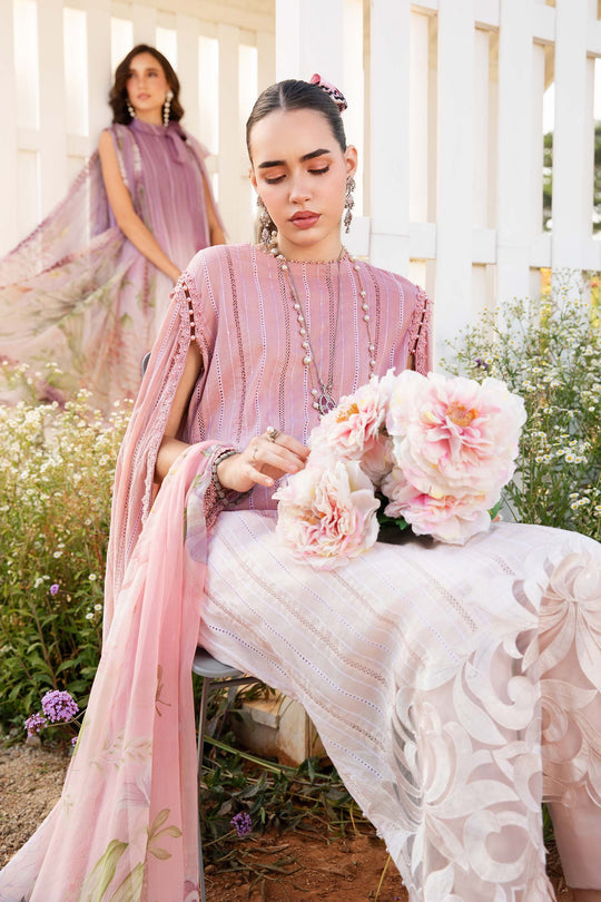 MARIA.B-3PC LAWN PRINTED EMB SHIRT WITH CHIFFON PRINT DUPATTA AND PRINT TROUSER-BIC-2512