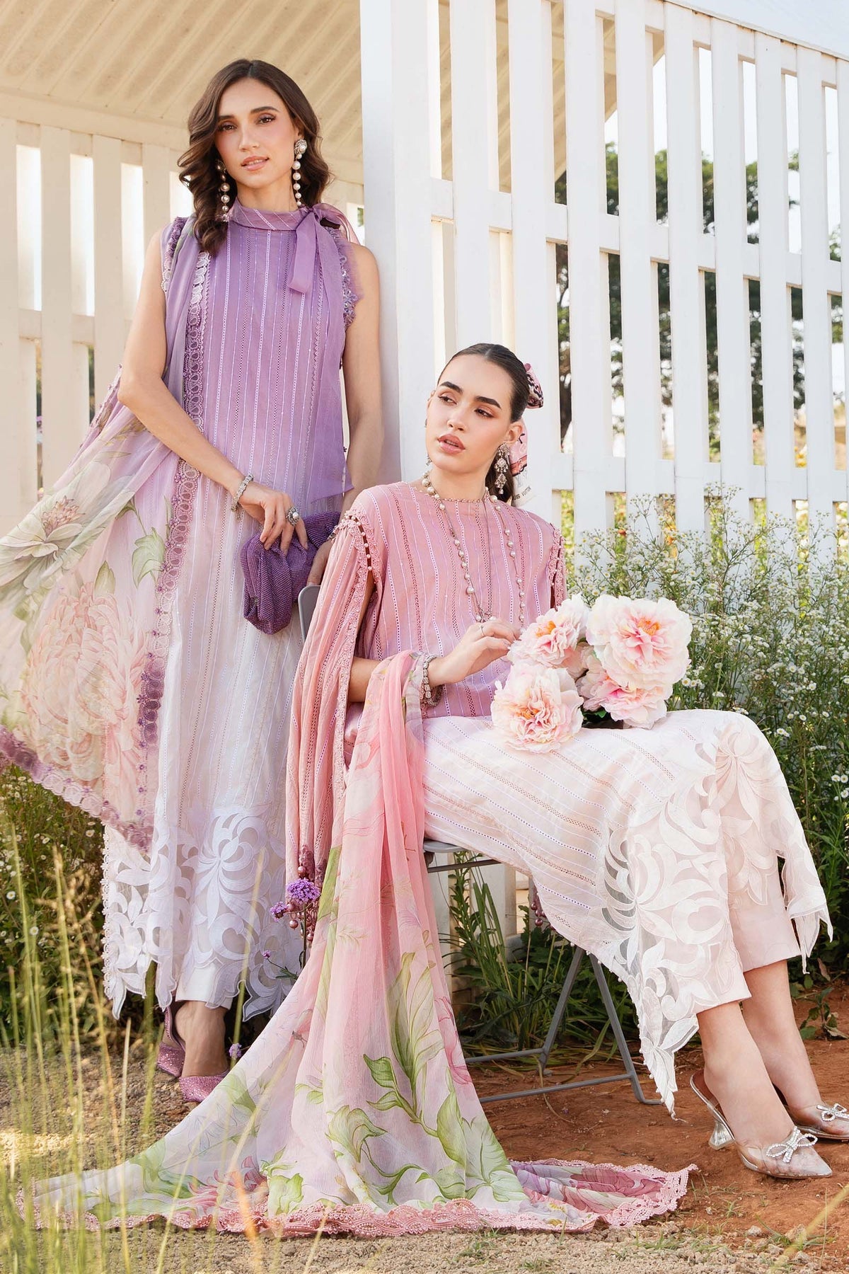 MARIA.B-3PC LAWN PRINTED EMB SHIRT WITH CHIFFON PRINT DUPATTA AND PRINT TROUSER-BIC-2511