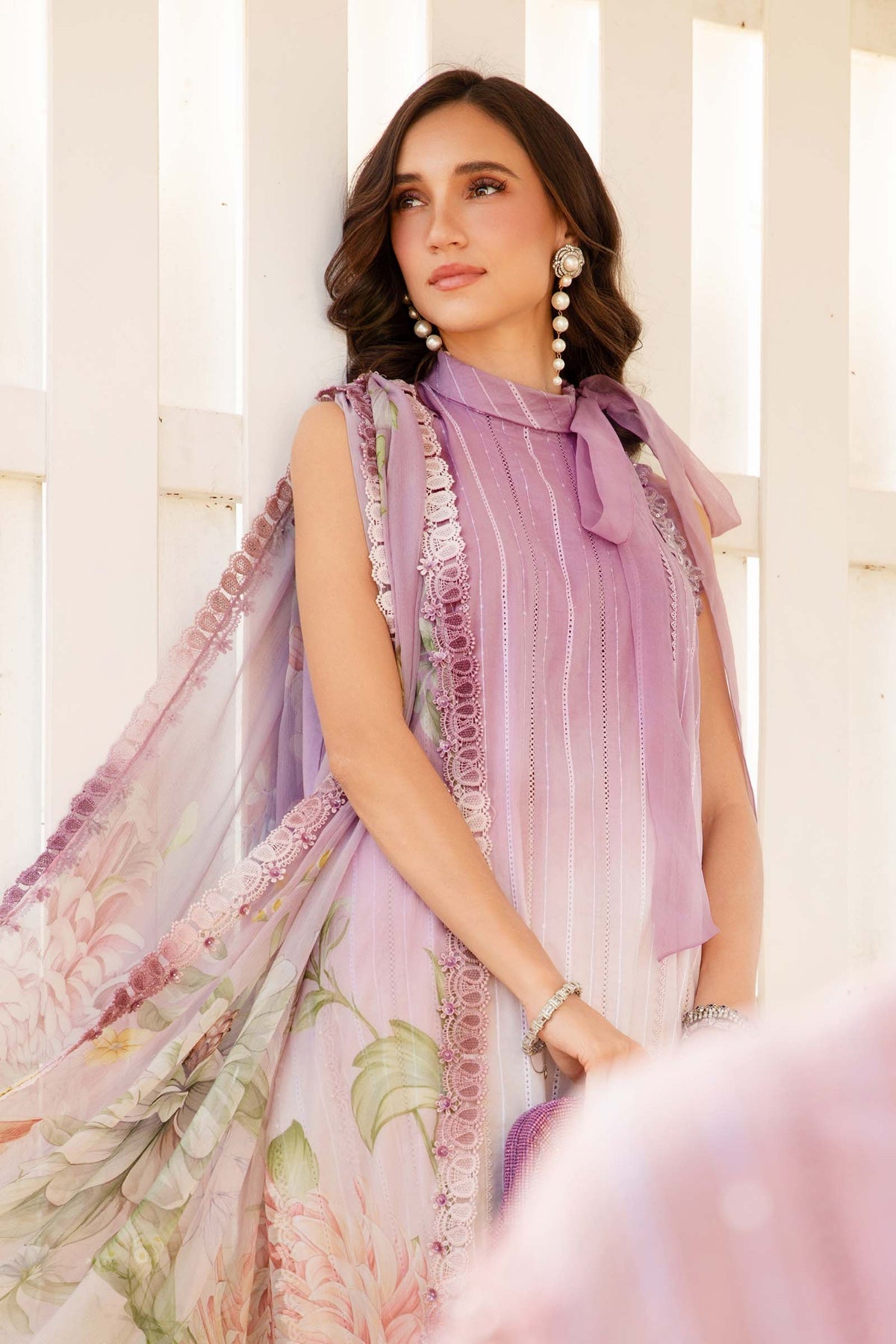 MARIA.B-3PC LAWN PRINTED EMB SHIRT WITH CHIFFON PRINT DUPATTA AND PRINT TROUSER-BIC-2511