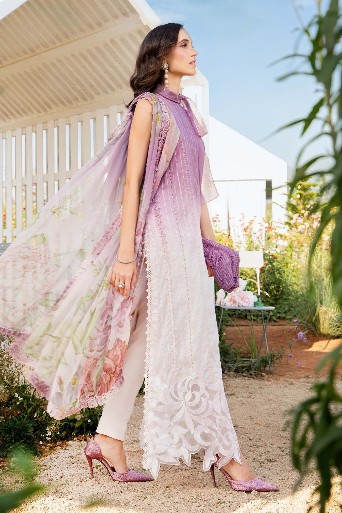 MARIA.B-3PC LAWN PRINTED EMB SHIRT WITH CHIFFON PRINT DUPATTA AND PRINT TROUSER-BIC-2511