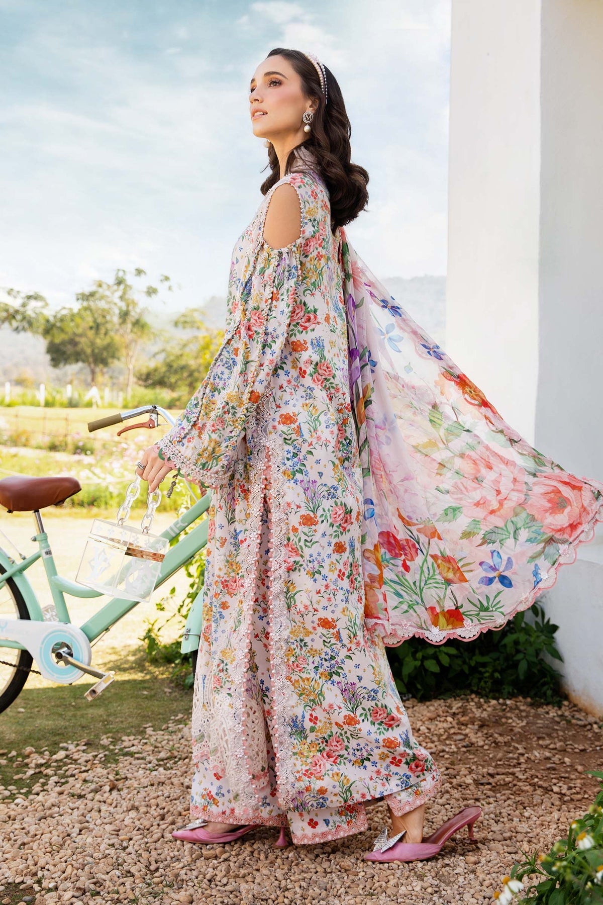 MARIA.B-3PC LAWN PRINTED EMB SHIRT WITH CHIFFON PRINT DUPATTA AND PRINT TROUSER-BIC-2503