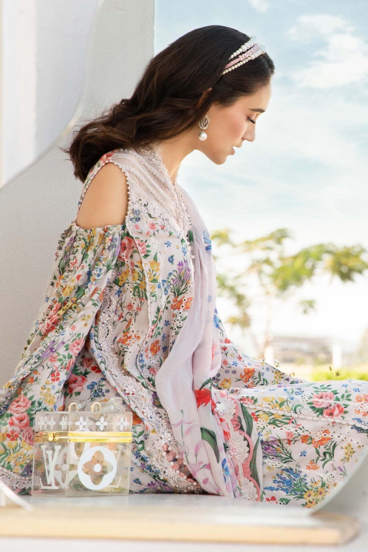 MARIA.B-3PC LAWN PRINTED EMB SHIRT WITH CHIFFON PRINT DUPATTA AND PRINT TROUSER-BIC-2503