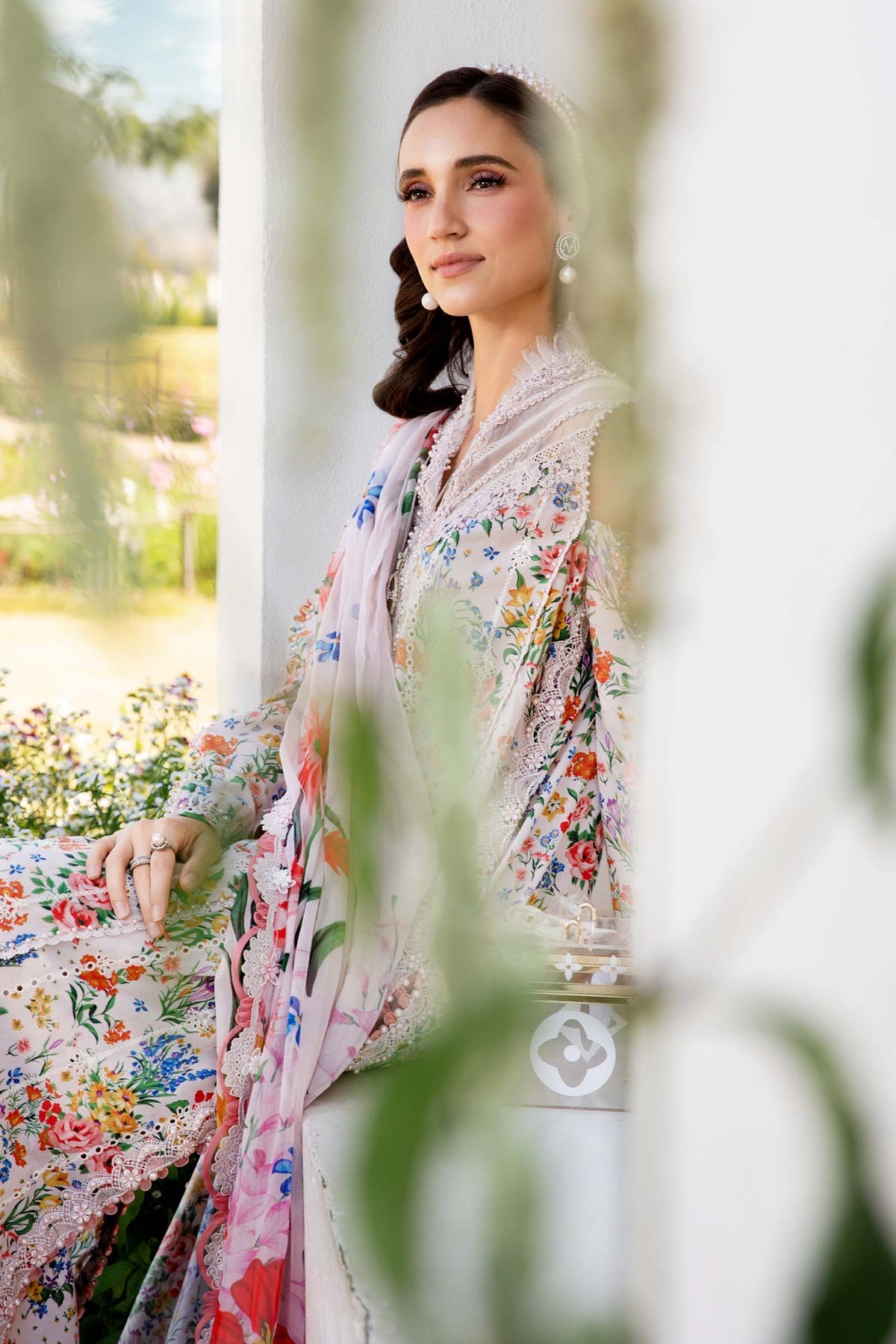 MARIA.B-3PC LAWN PRINTED EMB SHIRT WITH CHIFFON PRINT DUPATTA AND PRINT TROUSER-BIC-2503
