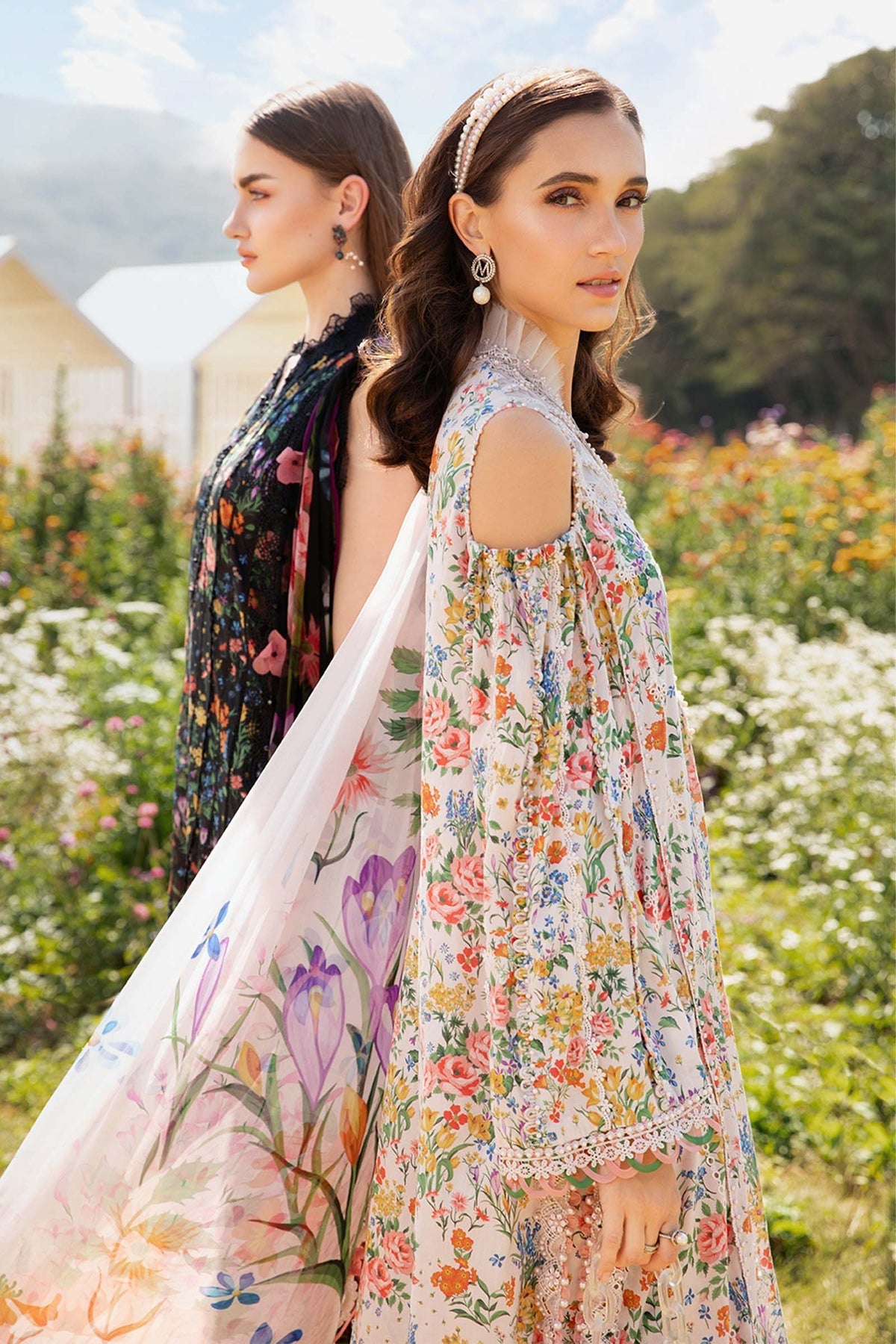 MARIA.B-3PC LAWN PRINTED EMB SHIRT WITH CHIFFON PRINT DUPATTA AND PRINT TROUSER-BIC-2503