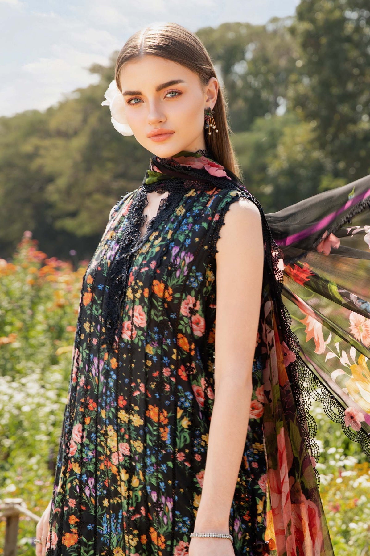 MARIA.B-3PC LAWN PRINTED SHIRT WITH CHIFFON PRINT DUPATTA AND PRINT TROUSER-BIC-2504