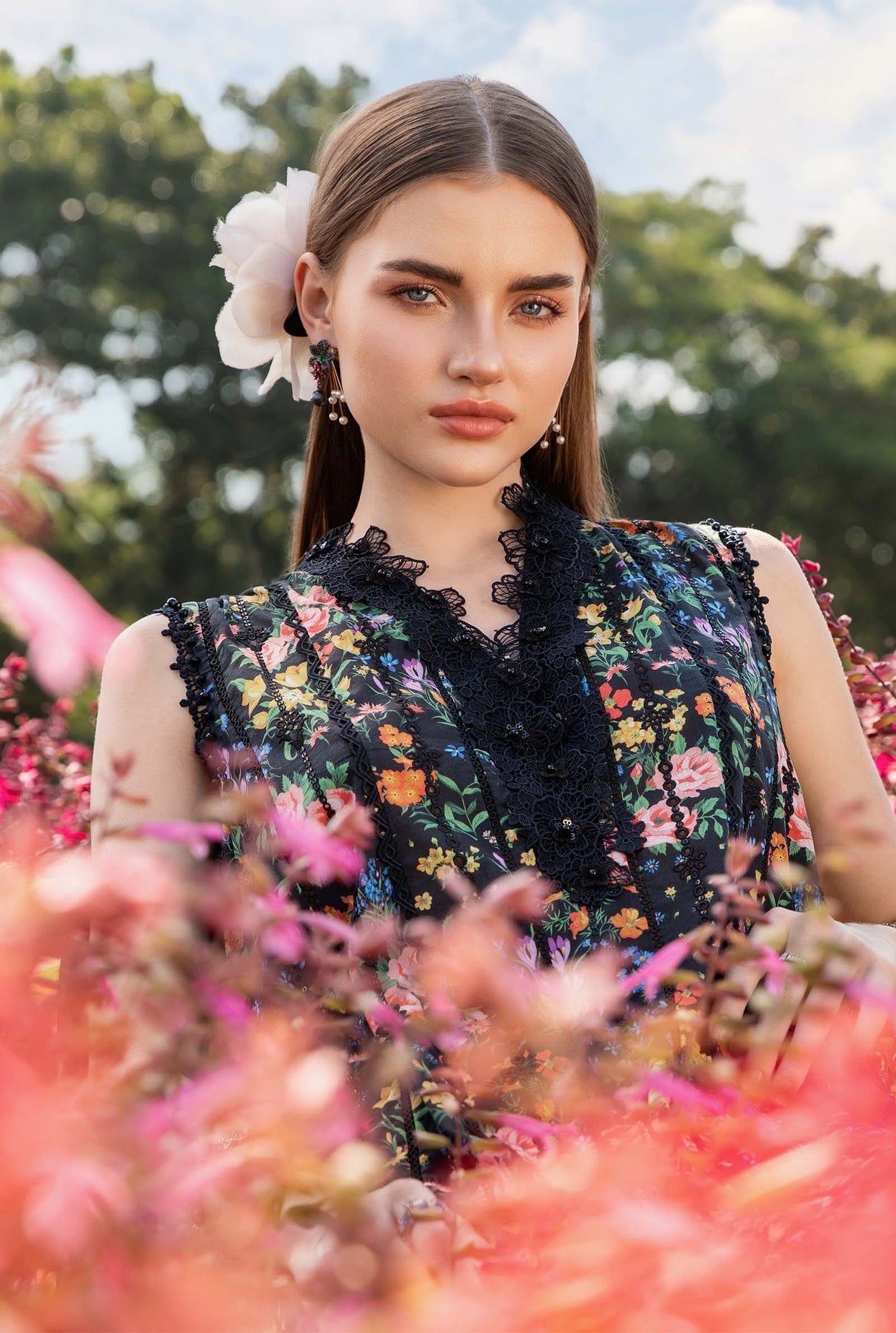 MARIA.B-3PC LAWN PRINTED SHIRT WITH CHIFFON PRINT DUPATTA AND PRINT TROUSER-BIC-2504