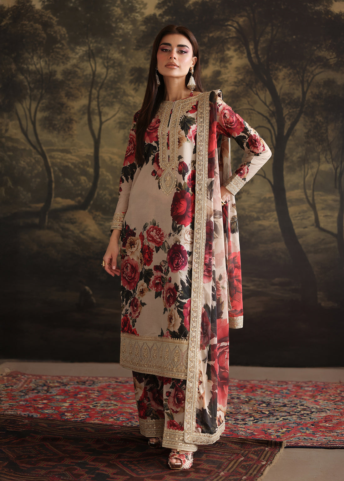 ZAINAB CHOTANI-3PC SHAMOZ SILK PRINT EMBROIDERED SHIRT WITH SOFT SILK PRINT EMBROIDERED DUPATTA & EMB SILK TROUSER BIC-1706