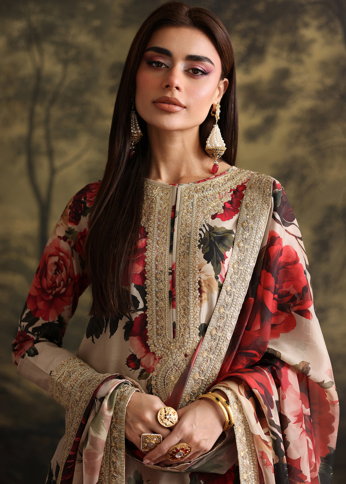 ZAINAB CHOTANI-3PC SHAMOZ SILK PRINT EMBROIDERED SHIRT WITH SOFT SILK PRINT EMBROIDERED DUPATTA & EMB SILK TROUSER BIC-1706