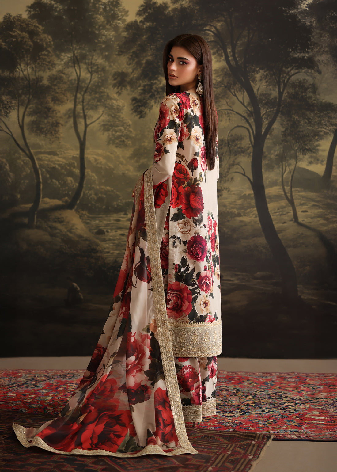 ZAINAB CHOTANI-3PC SHAMOZ SILK PRINT EMBROIDERED SHIRT WITH SOFT SILK PRINT EMBROIDERED DUPATTA & EMB SILK TROUSER BIC-1706