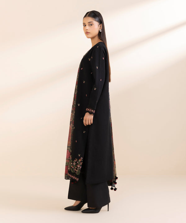 SAPPHIRE-3PC DHANAK EMBROIDERED SHIRT WITH COUTRAI WOOL PRINT SHAWL & TROUSER-BIC-4117