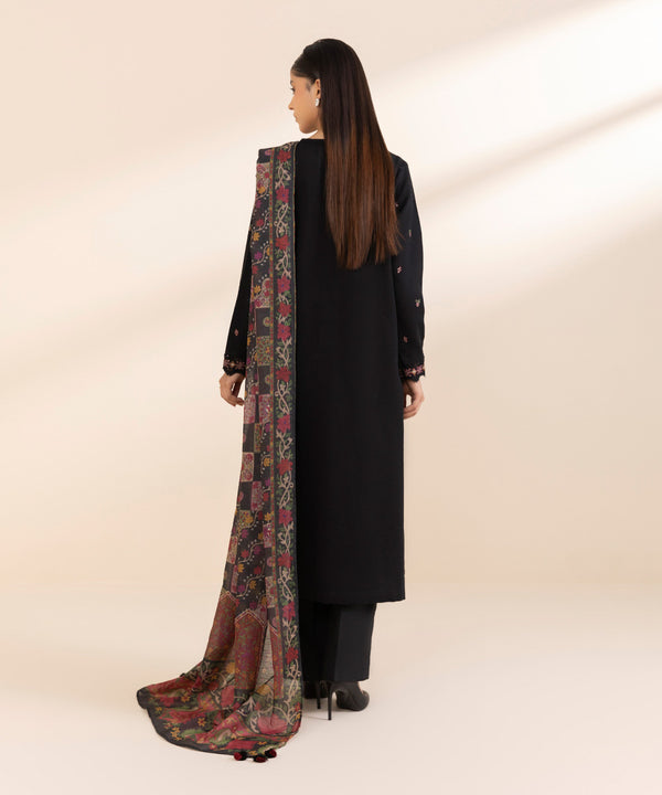 SAPPHIRE-3PC DHANAK EMBROIDERED SHIRT WITH COUTRAI WOOL PRINT SHAWL & TROUSER-BIC-4117