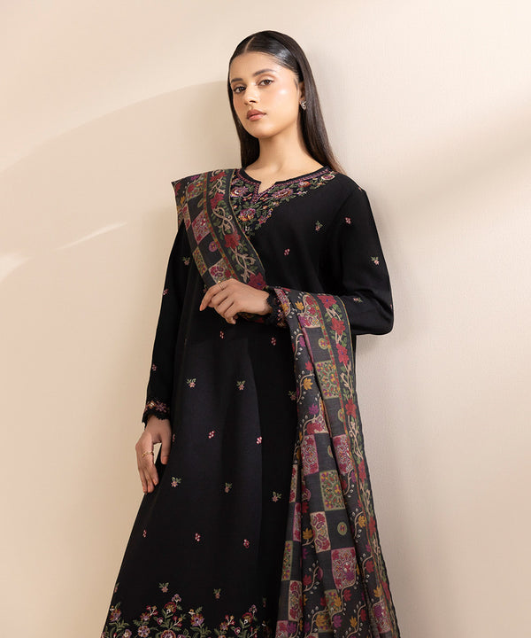 SAPPHIRE-3PC DHANAK EMBROIDERED SHIRT WITH COUTRAI WOOL PRINT SHAWL & TROUSER-BIC-4117