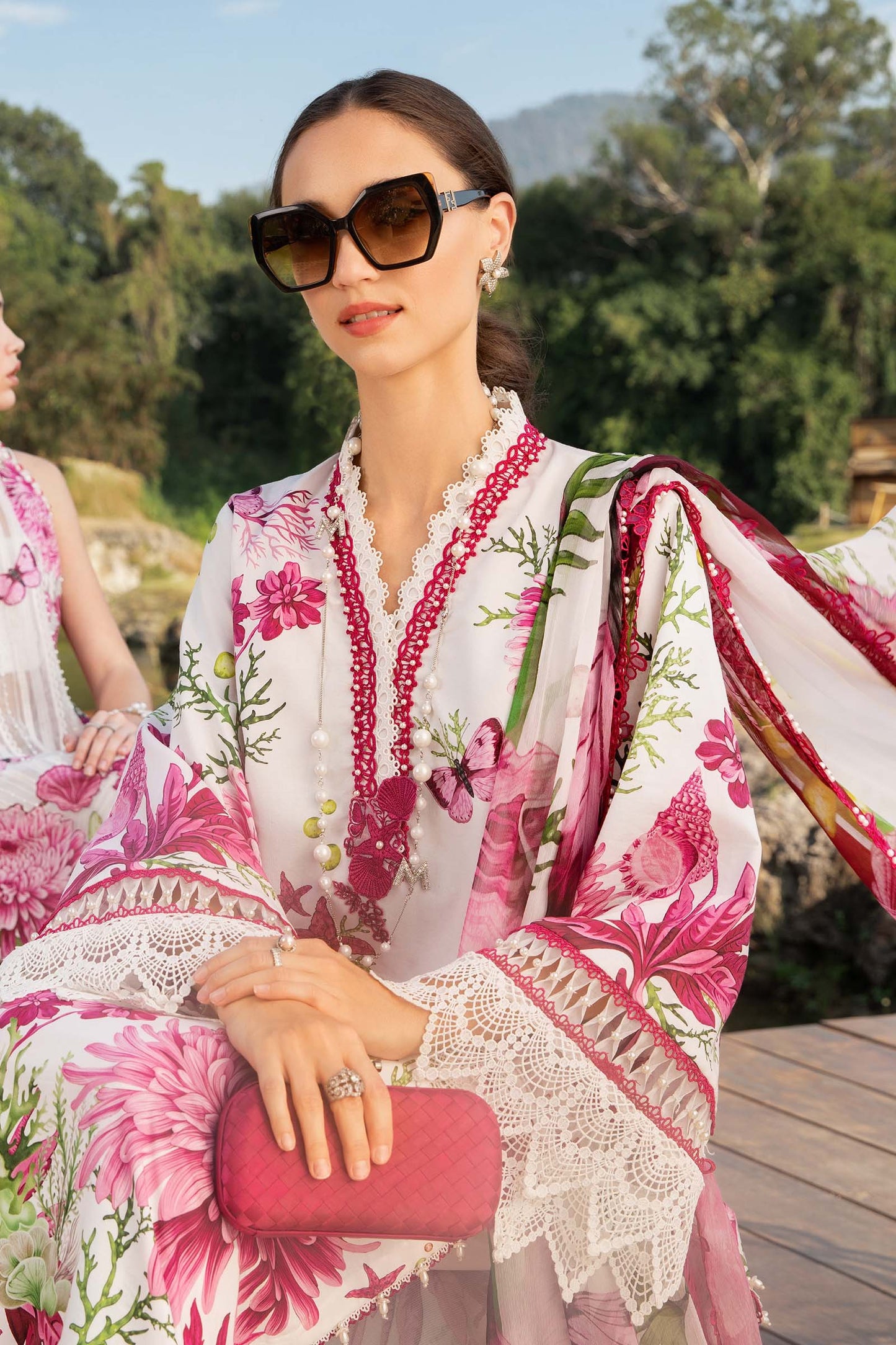 MARIA.B-3PC LAWN EMBROIDERED PRINTED SHIRT WITH CHIFFON PRINT DUPATTA AND PRINT TROUSER-BIC-2