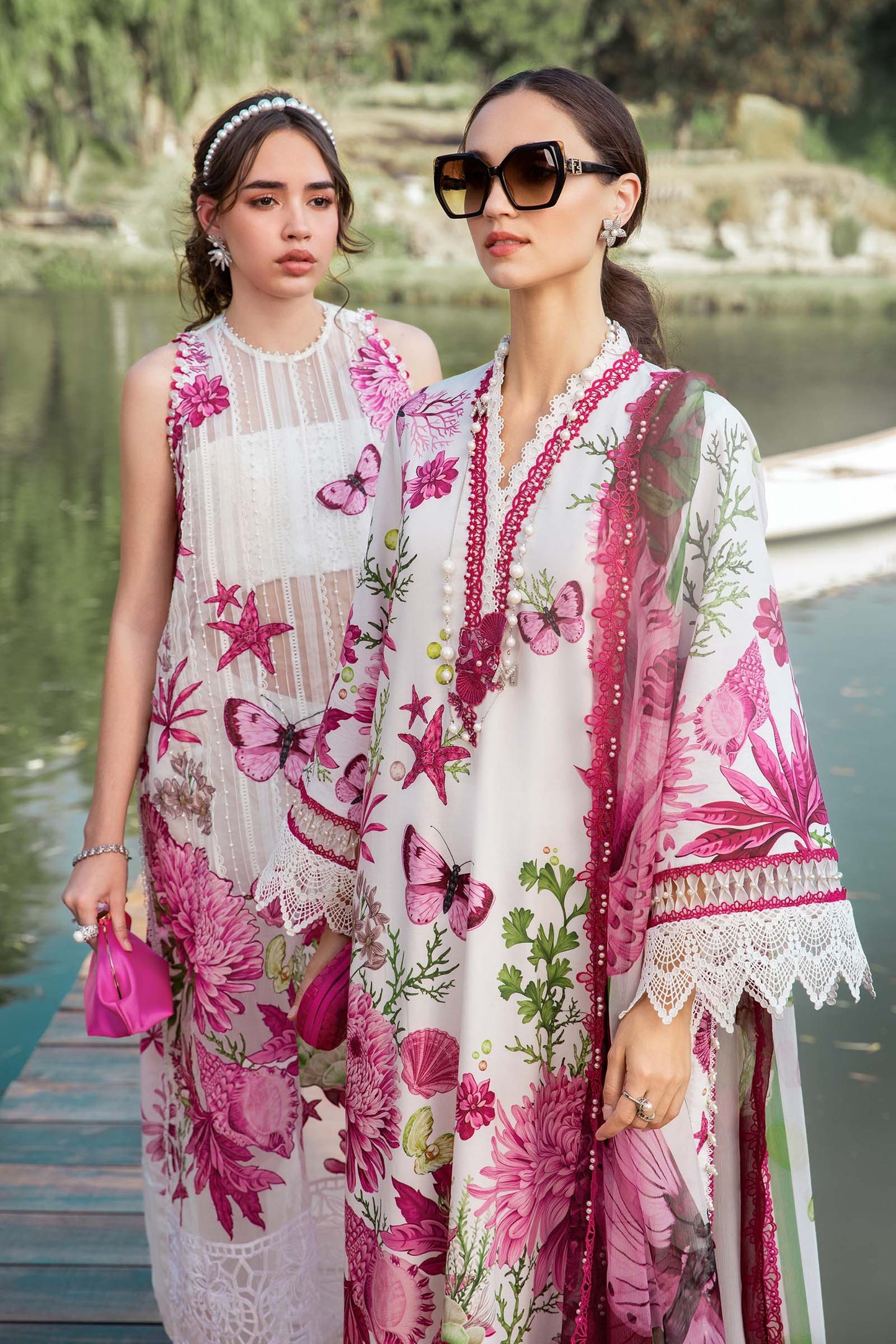 MARIA.B-3PC LAWN EMBROIDERED PRINTED SHIRT WITH CHIFFON PRINT DUPATTA AND PRINT TROUSER-BIC-2