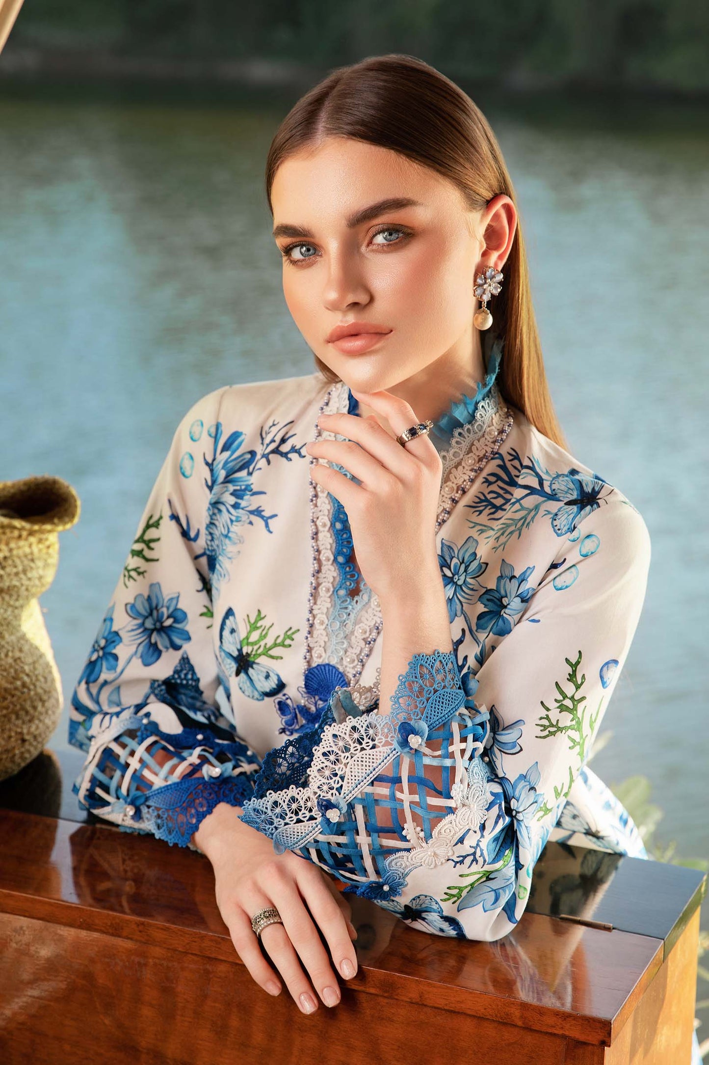 MARIA.B-3PC LAWN EMBROIDERED PRINTED SHIRT WITH CHIFFON PRINT DUPATTA AND PRINT TROUSER-BIC-