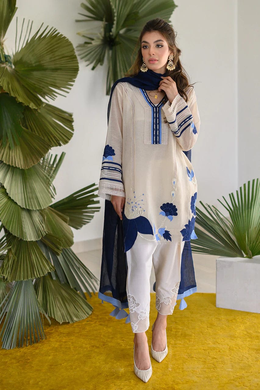 NADIA FAROOQI-3PC DHANAK EMBROIDERED SHIRT WITH BAMBER CHIFFON DUPATTA & TROUSER-BIC-3129