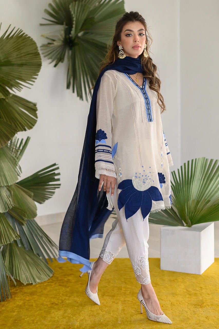 NADIA FAROOQI-3PC DHANAK EMBROIDERED SHIRT WITH BAMBER CHIFFON DUPATTA & TROUSER-BIC-3129