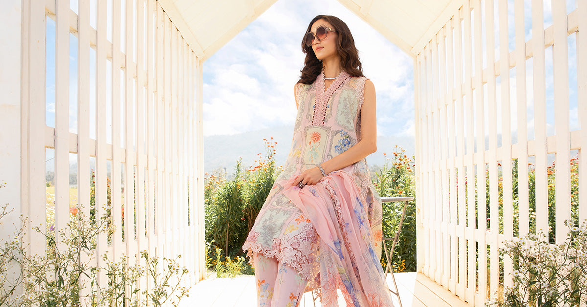 MARIA.B-3PC LAWN EMBROIDERED PRINTED SHIRT WITH CHIFFON PRINT DUPATTA AND PRINT TROUSER-BIC-2522