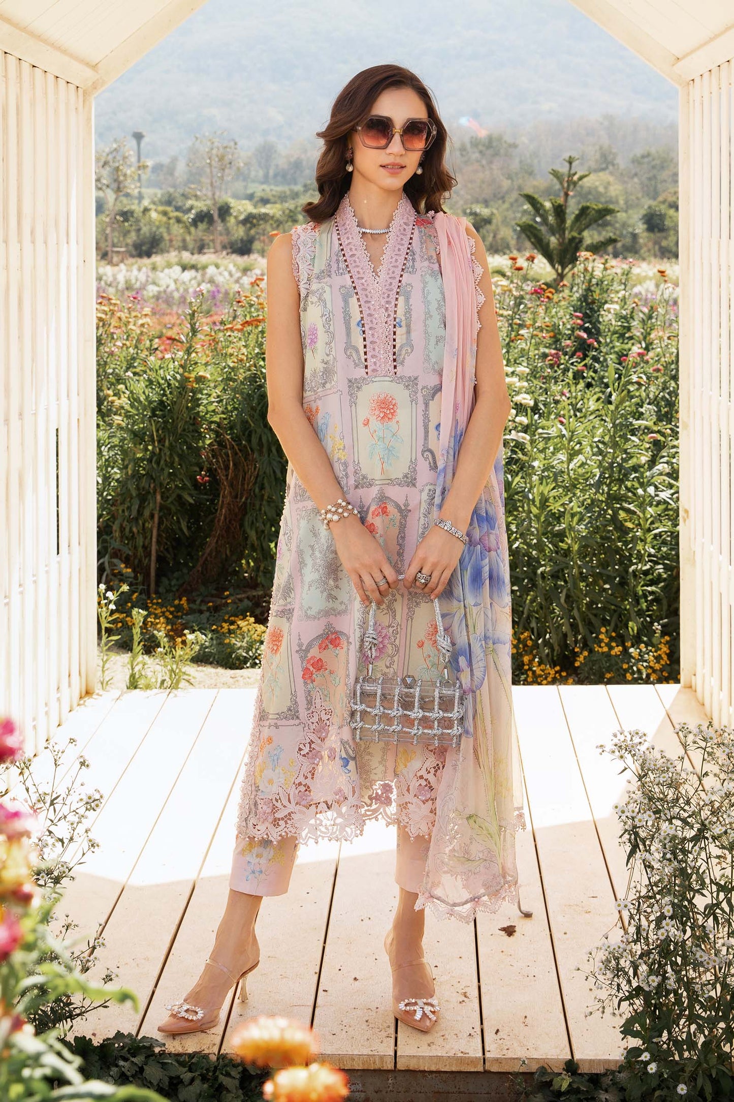 MARIA.B-3PC LAWN EMBROIDERED PRINTED SHIRT WITH CHIFFON PRINT DUPATTA AND PRINT TROUSER-BIC-2522