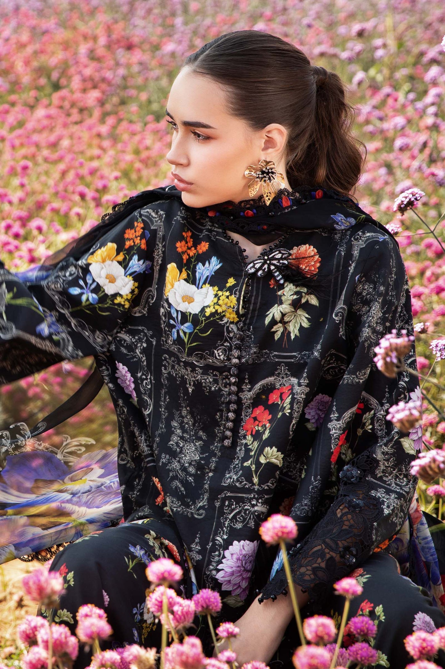 MARIA.B-3PC LAWN EMBROIDERED PRINTED SHIRT WITH CHIFFON PRINT DUPATTA AND PRINT TROUSER-BIC-2521