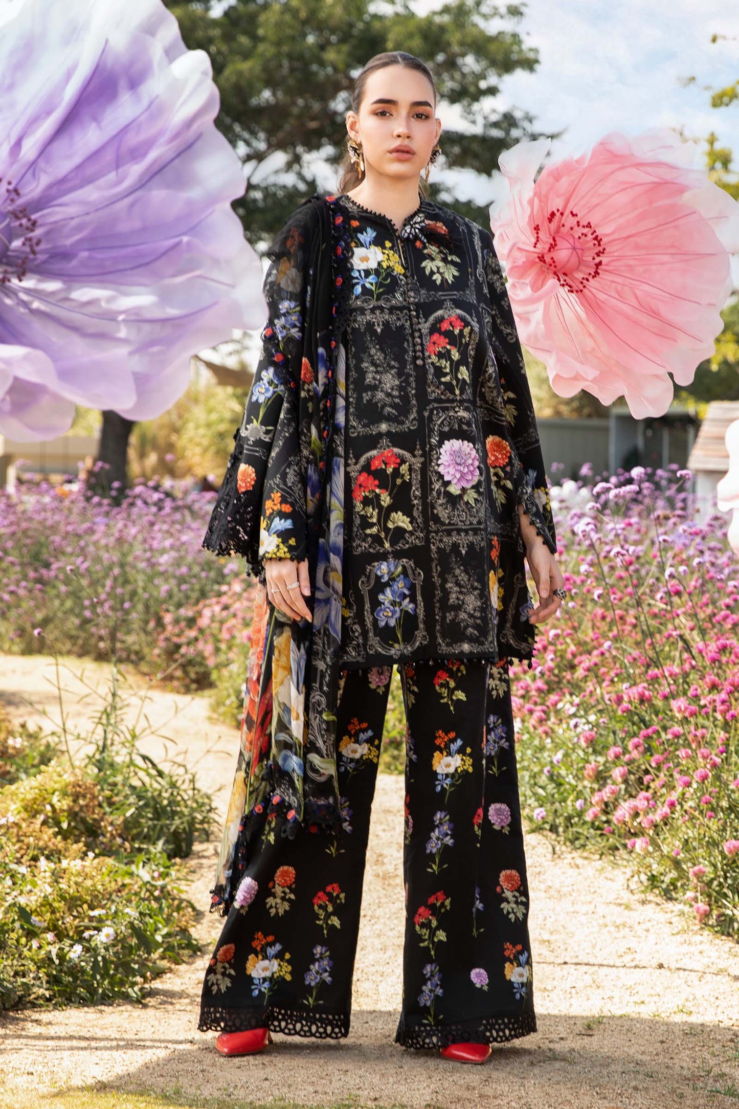 MARIA.B-3PC LAWN EMBROIDERED PRINTED SHIRT WITH CHIFFON PRINT DUPATTA AND PRINT TROUSER-BIC-2521