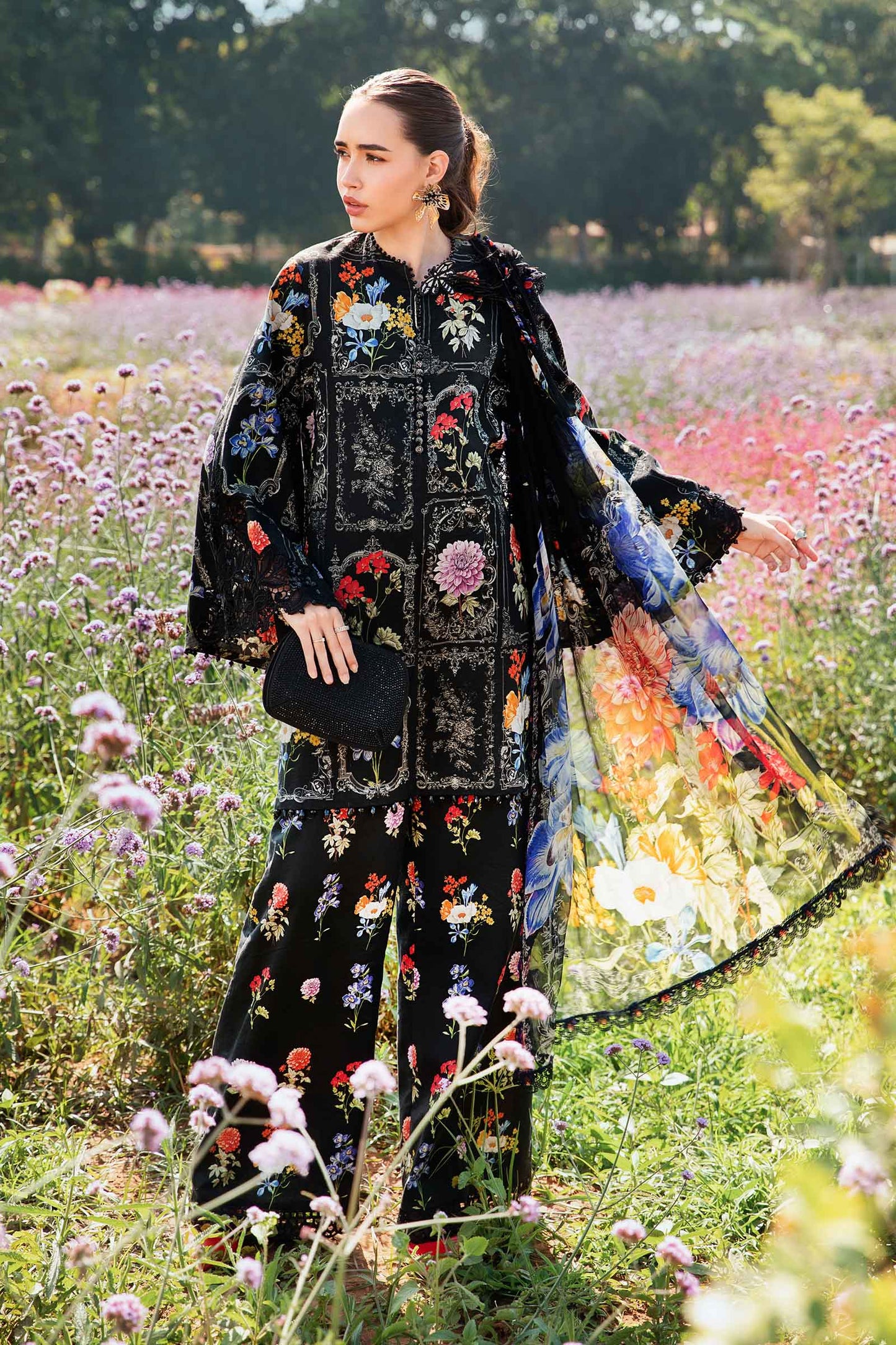 MARIA.B-3PC LAWN EMBROIDERED PRINTED SHIRT WITH CHIFFON PRINT DUPATTA AND PRINT TROUSER-BIC-2521