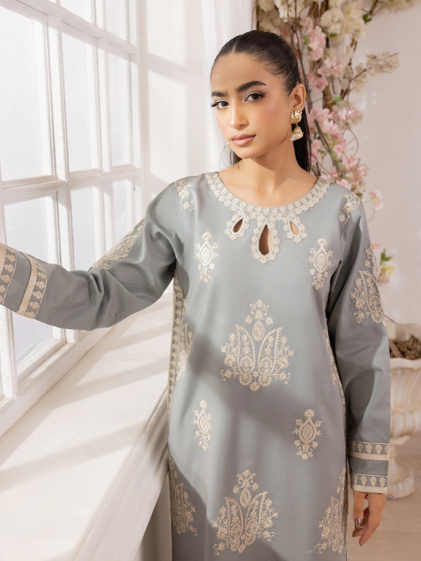 MOHAGNI-3PC LAWN EMBROIDERED SHIRT WITH MONARK PRINTED DUPATTA AND TROUSER-BIC-3741