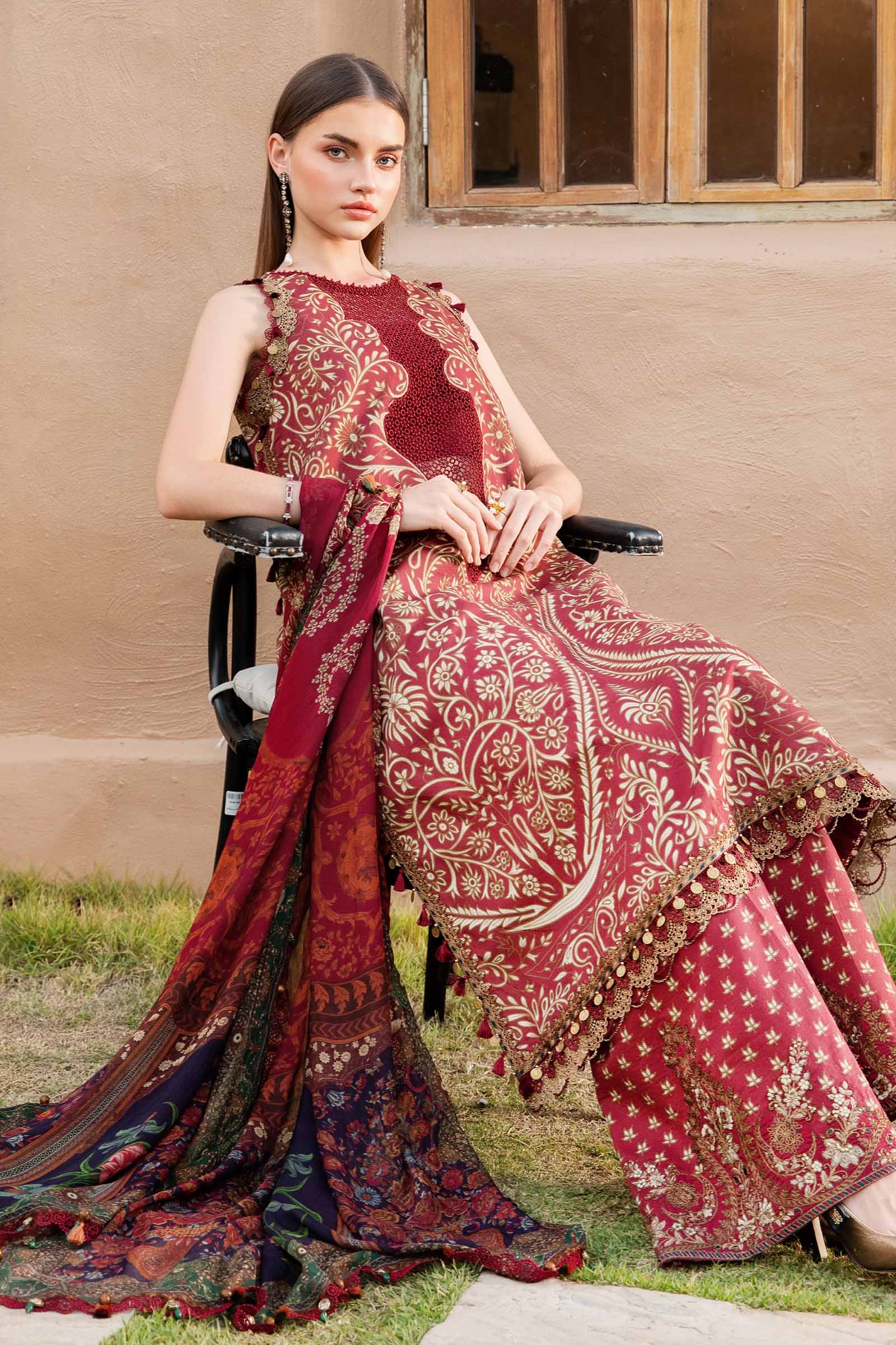 MARIA.B-3PC LAWN EMBROIDERED PRINTED SHIRT WITH CHIFFON PRINT DUPATTA AND PRINT TROUSER-BIC-2518
