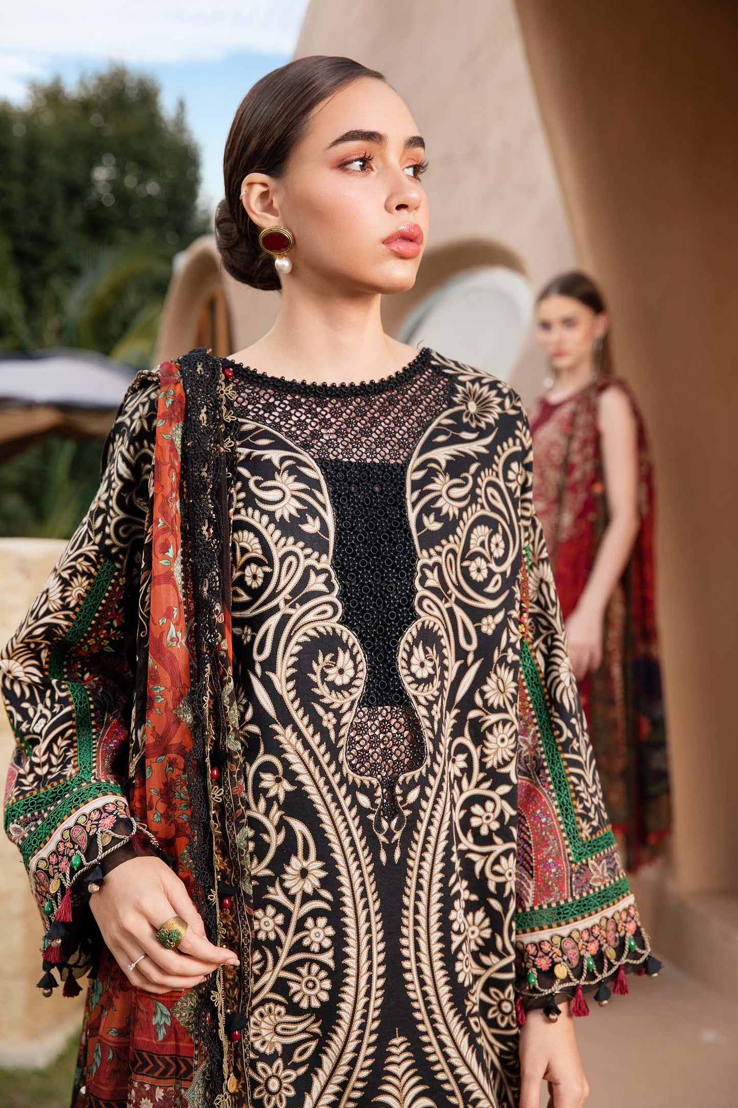 MARIA.B-3PC LAWN EMBROIDERED PRINTED SHIRT WITH CHIFFON PRINT DUPATTA AND PRINT TROUSER-BIC-2517