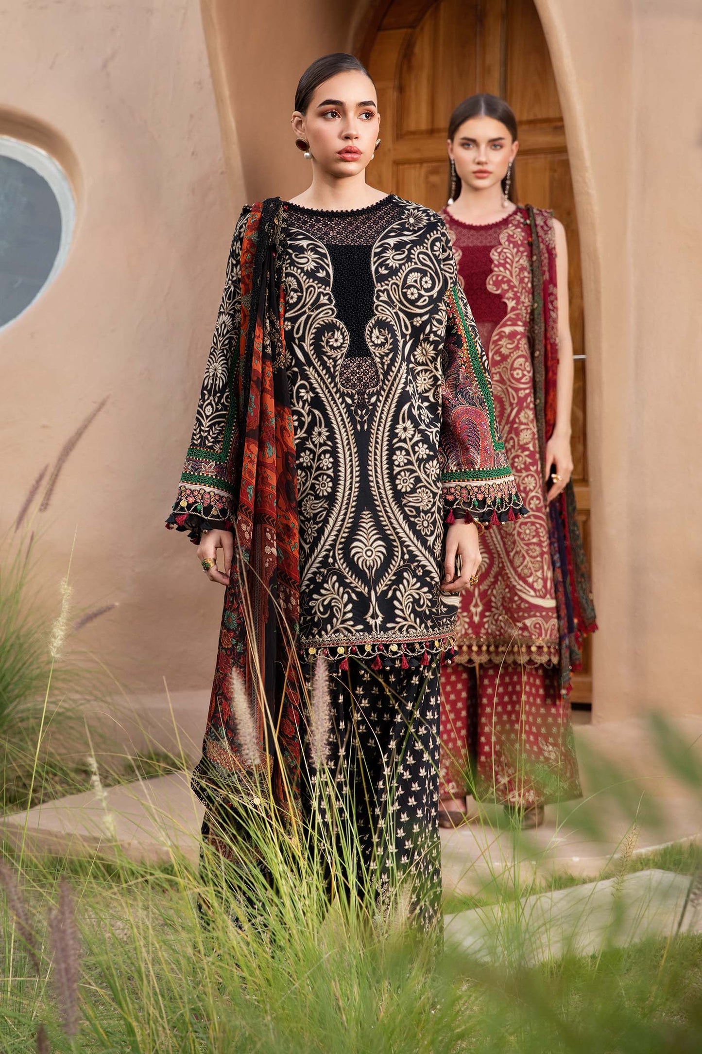 MARIA.B-3PC LAWN EMBROIDERED PRINTED SHIRT WITH CHIFFON PRINT DUPATTA AND PRINT TROUSER-BIC-2517
