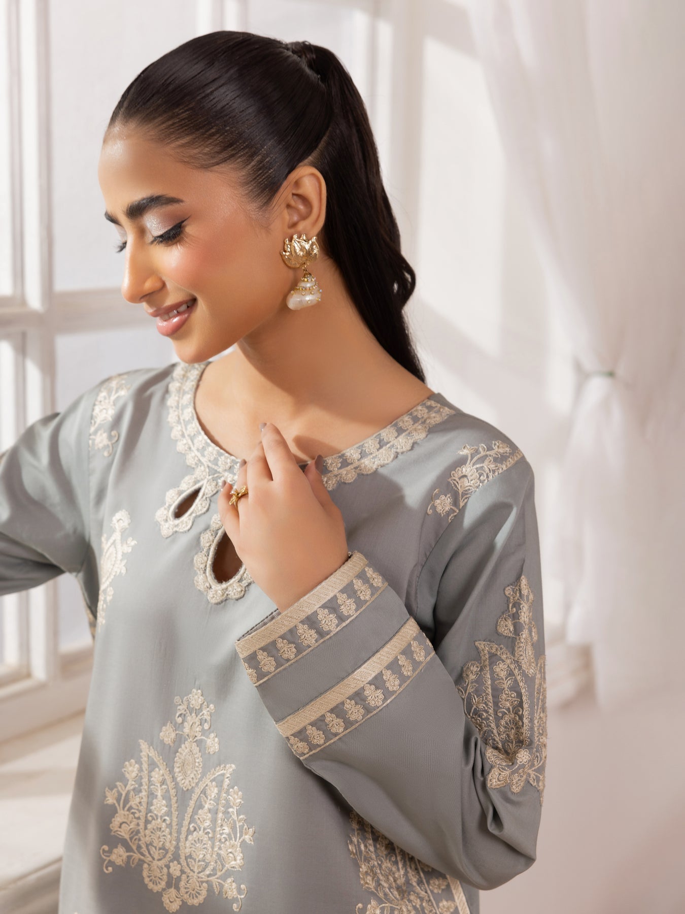 MOHAGNI-3PC LAWN EMBROIDERED SHIRT WITH MONARK PRINTED DUPATTA AND TROUSER-BIC-3741