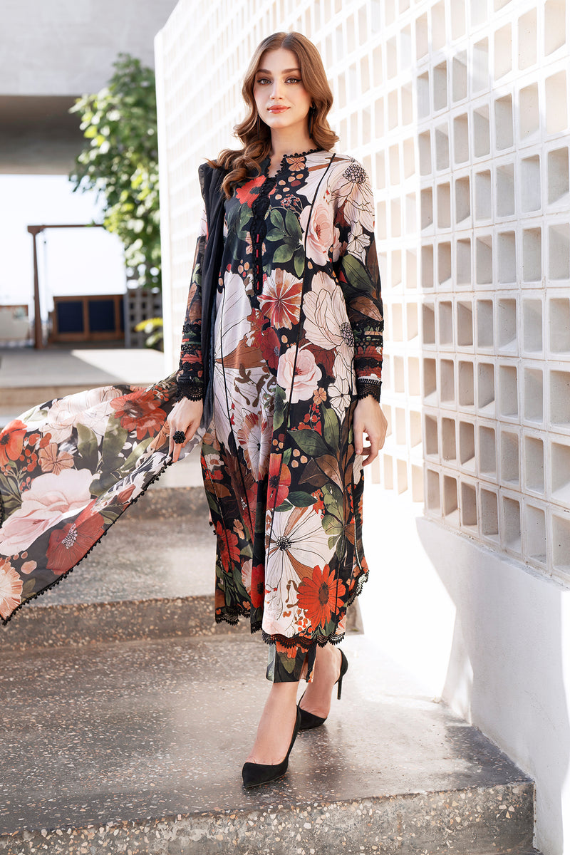 BAROQUE-3PC KHADDAR PRINTED SHIRT WITH KHADDAR PRINTED DUPATTA AND PRINT TROUSER-BIC-2623