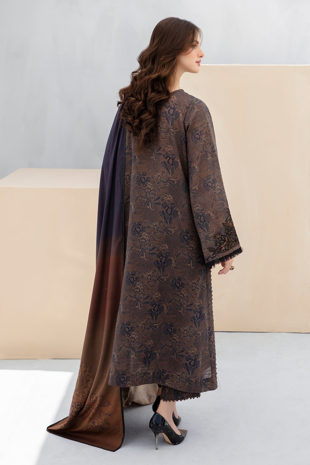 BAROQUE-3PC KHADDAR PRINTED EMB SHIRT WITH KHADDAR PRINT DUPATTA AND PRINT TROUSER-BIC-2603
