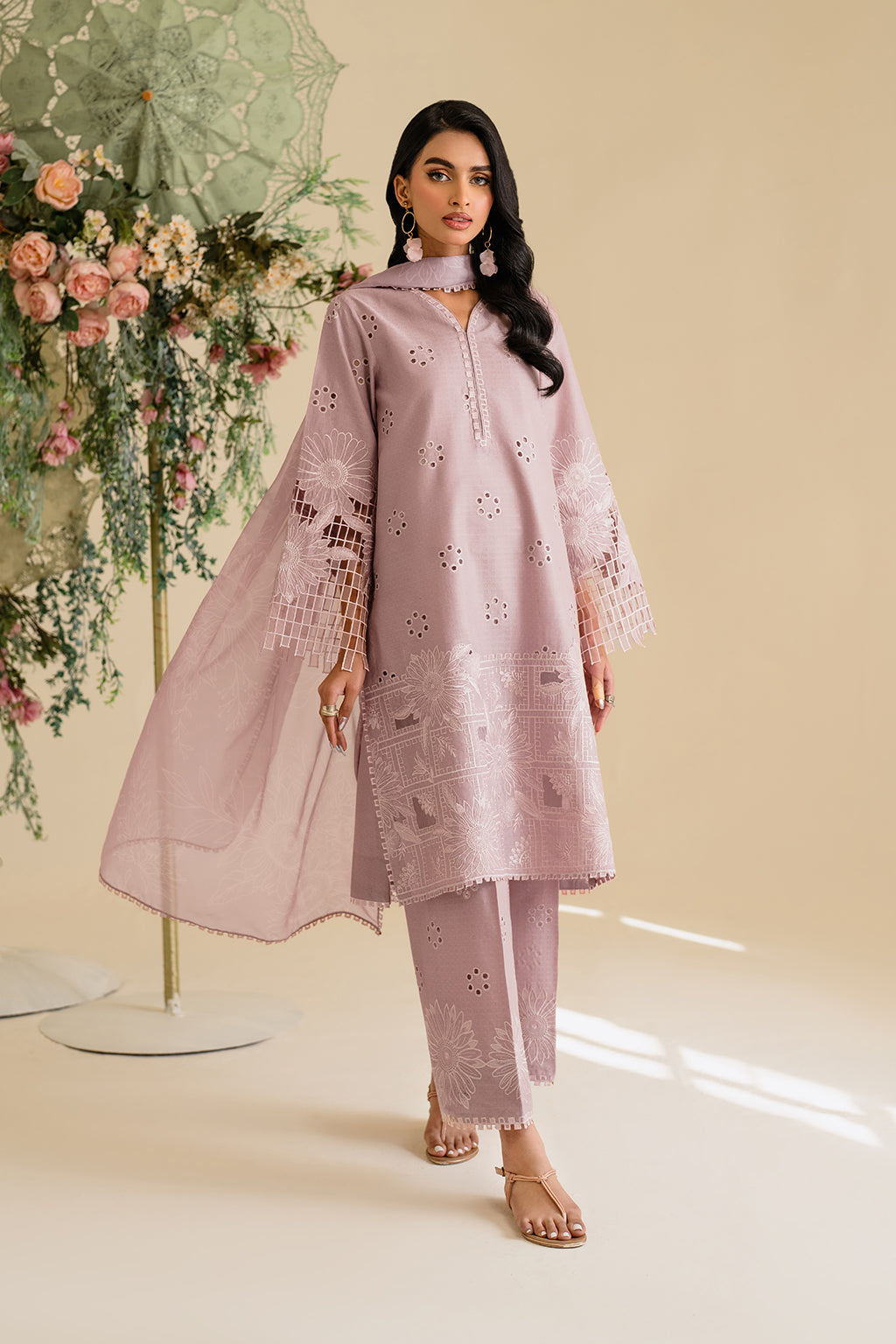 IZNIK-3PC LAWN EMBROIDERED SHIRT WITH KHAADI NET DUPATTA & TROUSER-BIC-3779