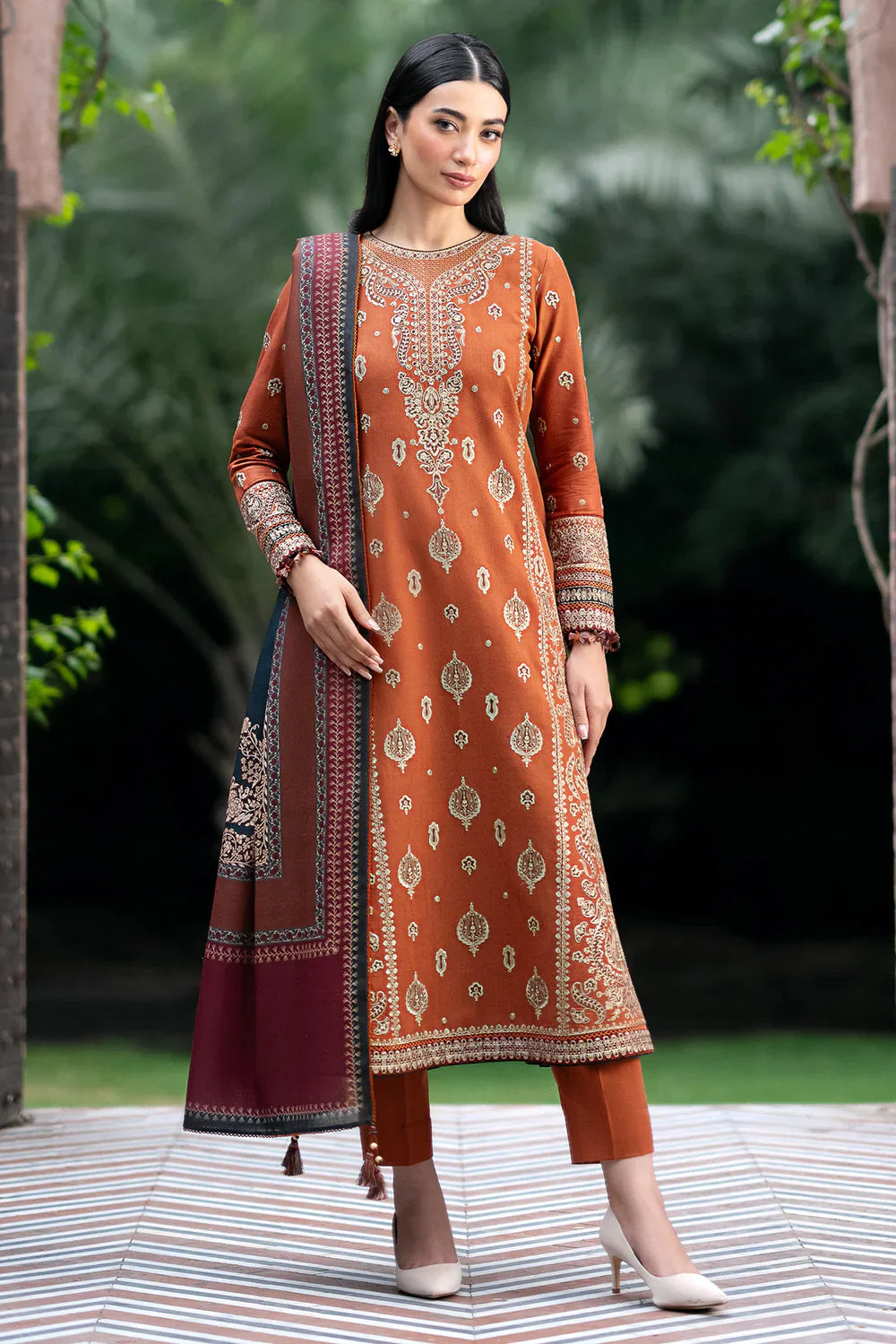 JAZMIN-3PC LAWN EMBROIDERED SHIRT WITH MONARK PRINTED DUPATTA AND TROUSER-BIC-3572