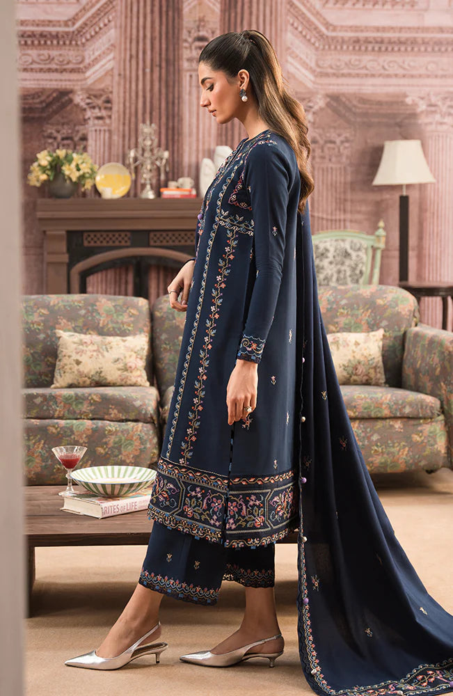 SERAN-3PC DHANAK EMBROIDERED SHIRT WITH DHANAK EMBROIDERD SHAWL & EMB TROUSER-BIC-3127