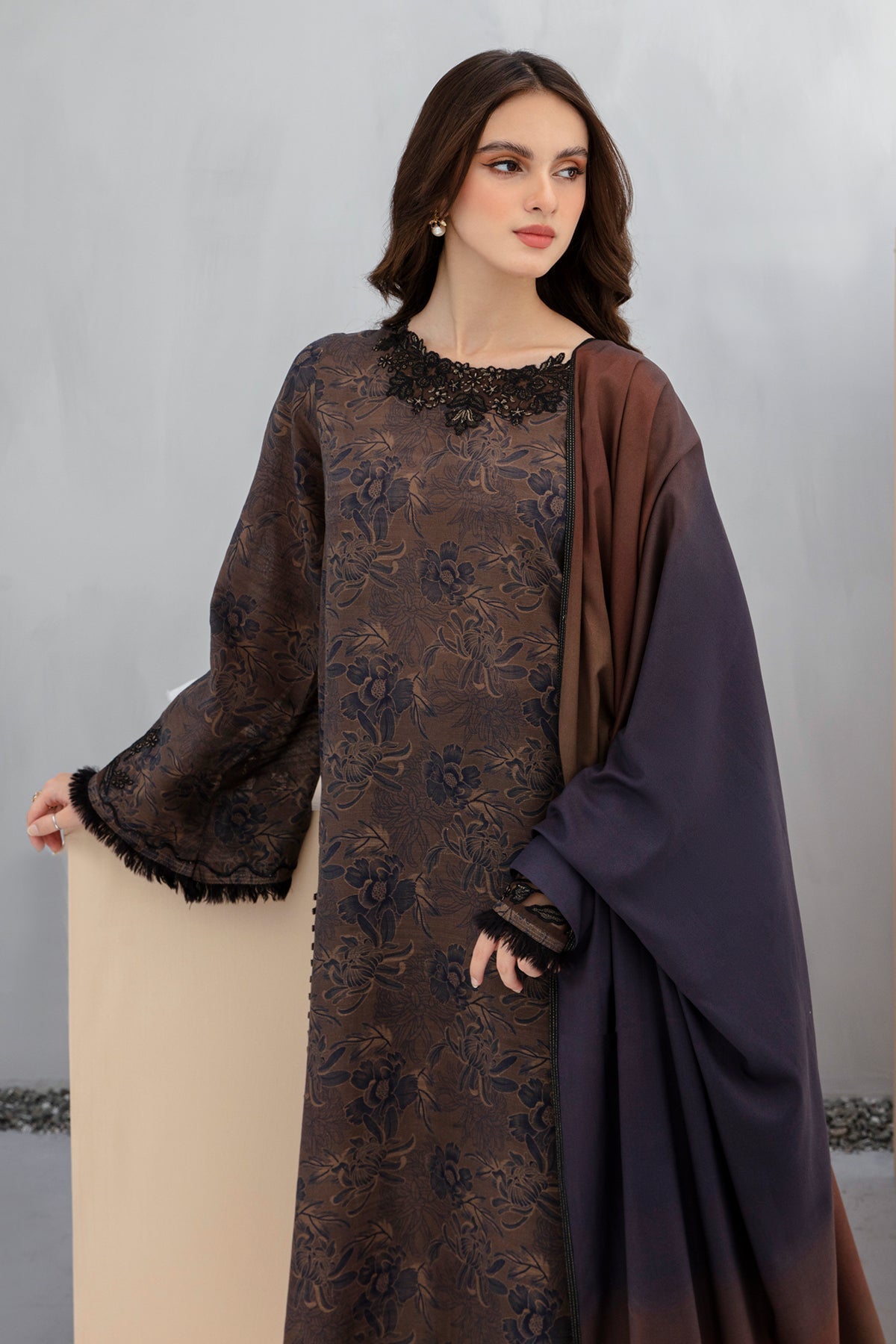 BAROQUE-3PC KHADDAR PRINTED EMB SHIRT WITH KHADDAR PRINT DUPATTA AND PRINT TROUSER-BIC-2603