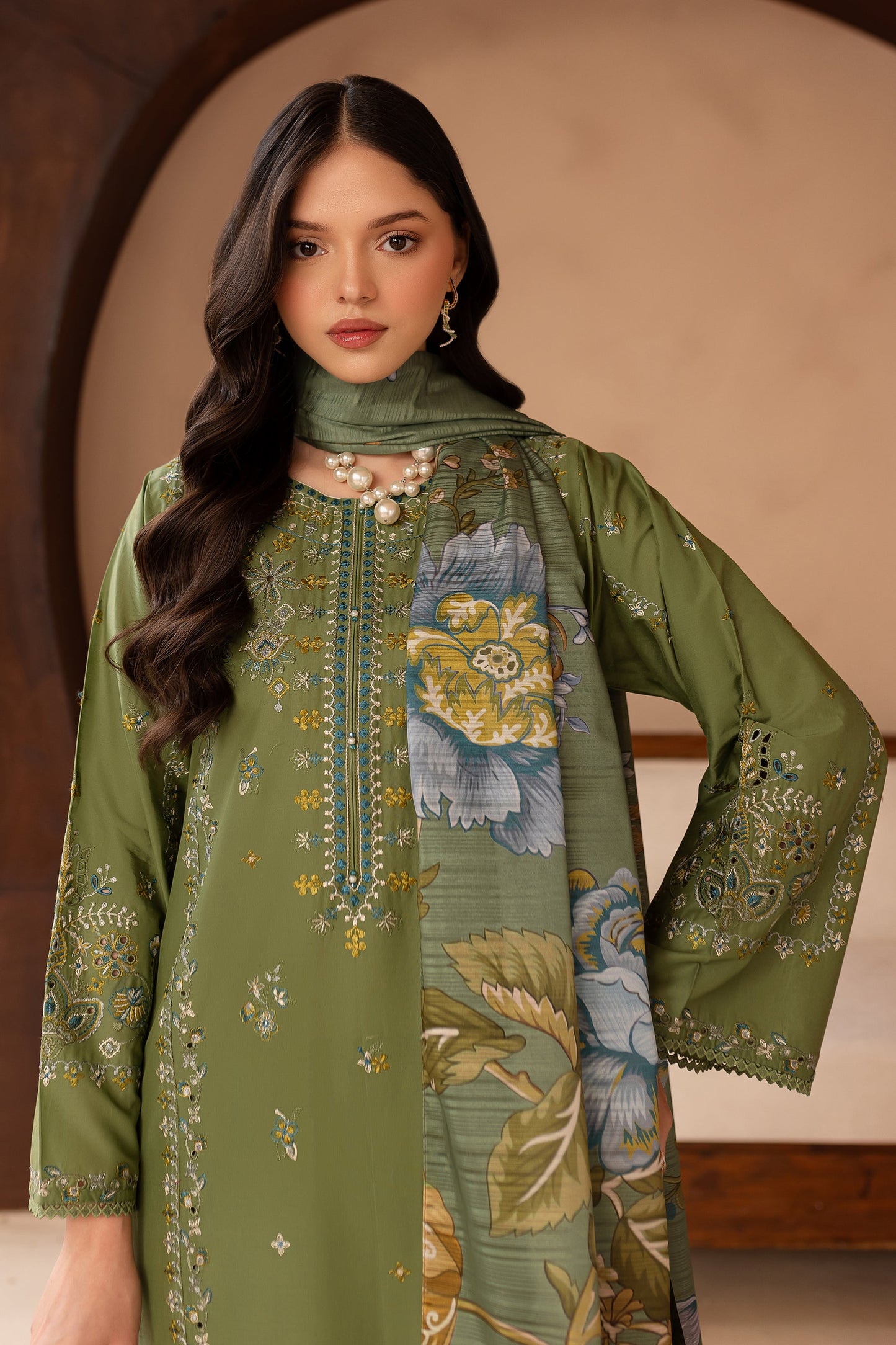 BATIK-3PC LAWN EMBROIDERED SHIRT WITH MONARK PRINT DUPATTA AND EMB TROUSER-BIC-3700