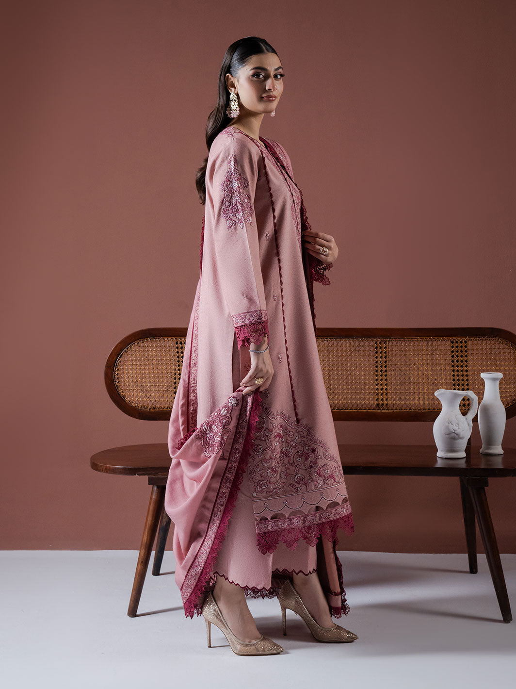ASIM JOFA-3PC DHANAK EMBROIDERED SHIRT WITH DHANAK EMBROIDERED SHAWL & TROUSER-BIC-4186