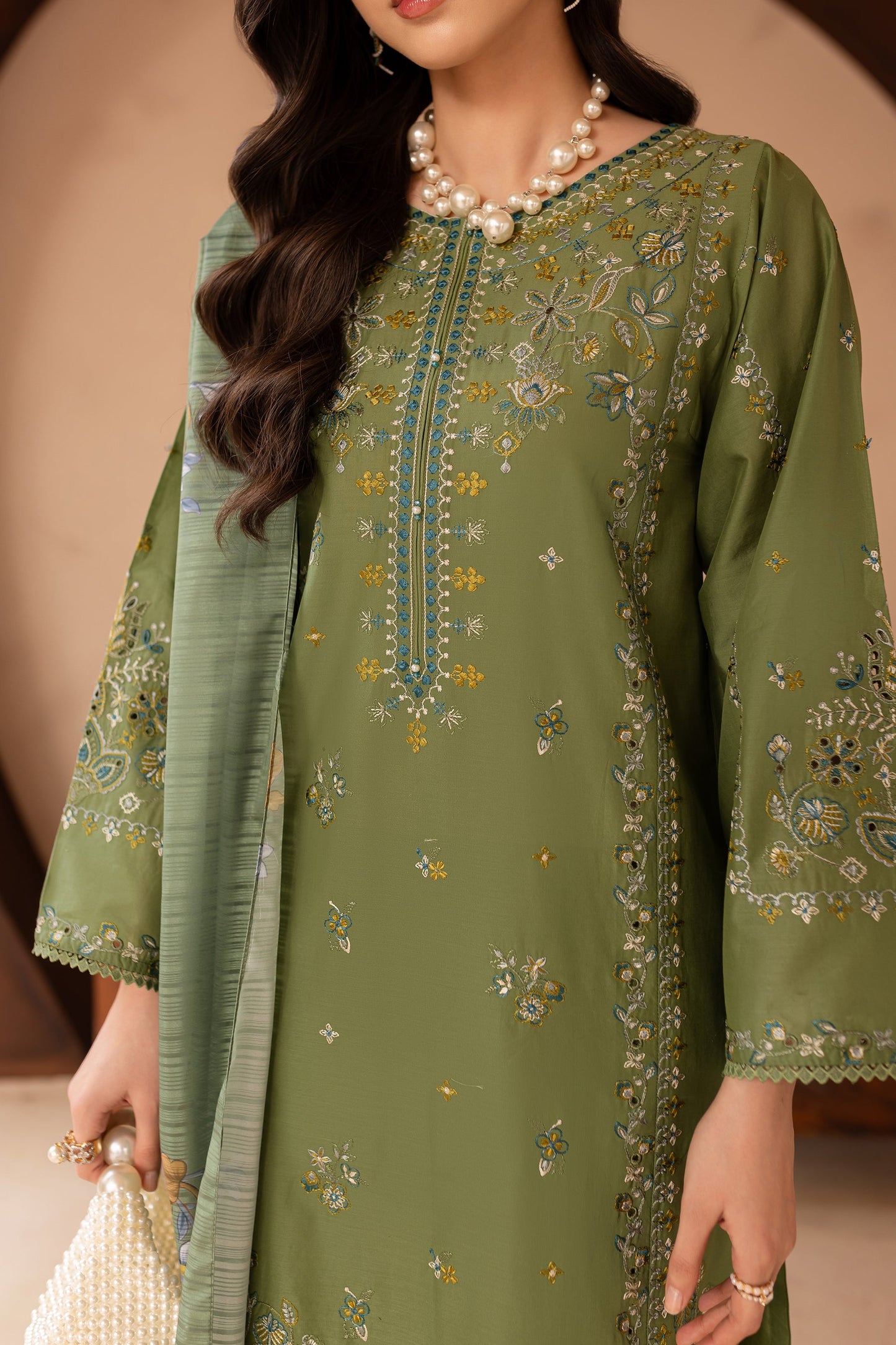 BATIK-3PC LAWN EMBROIDERED SHIRT WITH MONARK PRINT DUPATTA AND EMB TROUSER-BIC-3700