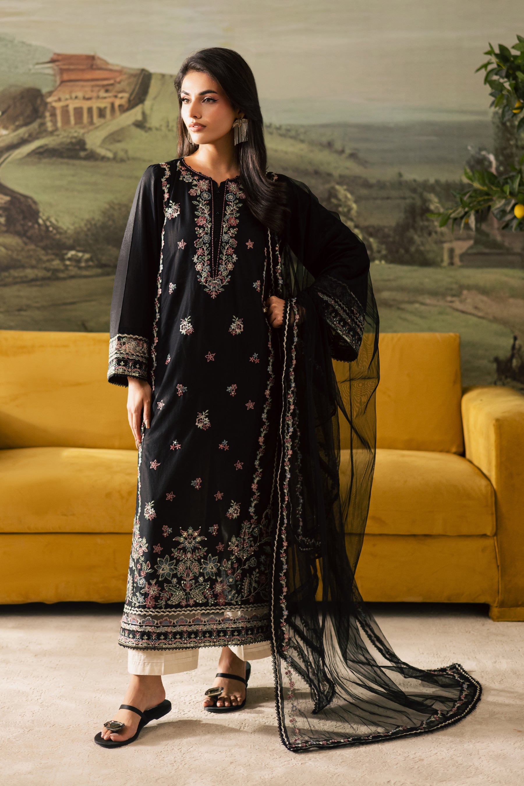 BATIK-3PC DHANAK EMBROIDERED SHIRT WITH CHIFFON EMBROIDERED DUPATTA AND TROUSER-BIC-4274