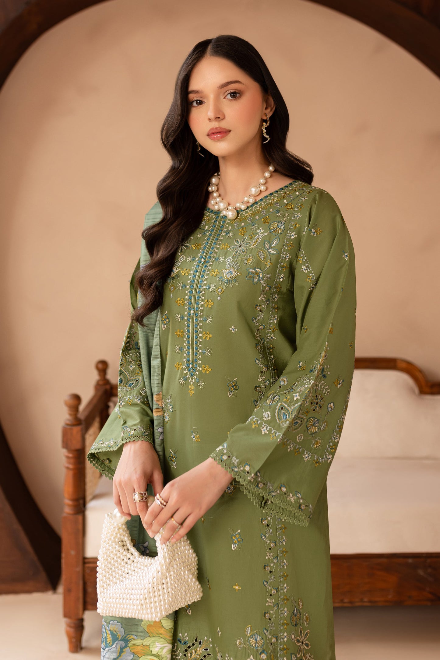 BATIK-3PC LAWN EMBROIDERED SHIRT WITH MONARK PRINT DUPATTA AND EMB TROUSER-BIC-3700