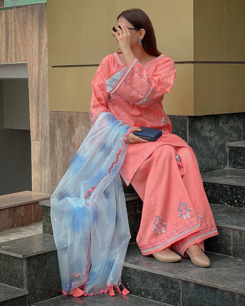 RANG RASIYA-3PC LAWN EMBROIDERED SHIRT WITH MONARK PRINT DUPATTA-BIC-3518