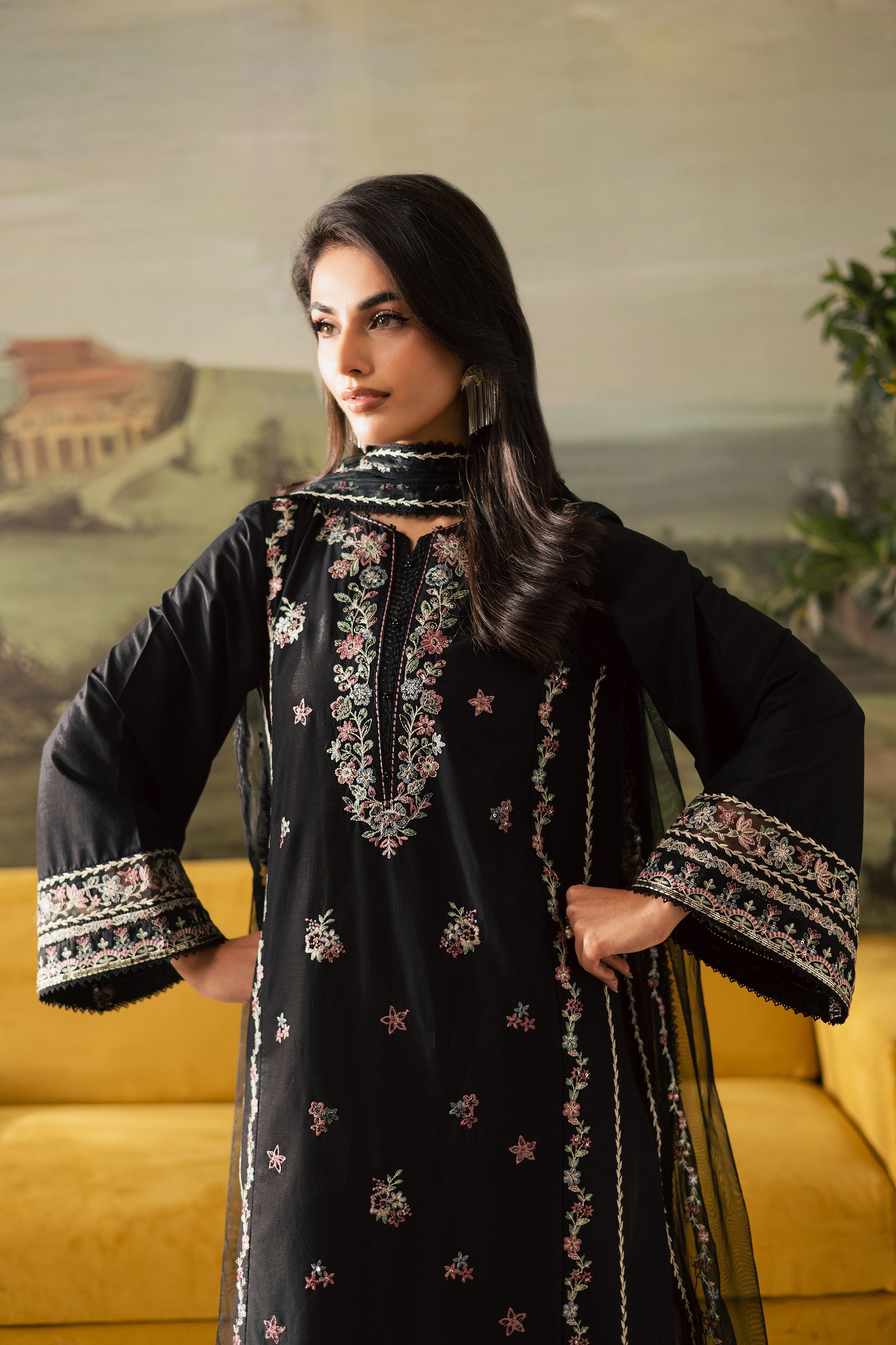BATIK-3PC DHANAK EMBROIDERED SHIRT WITH CHIFFON EMBROIDERED DUPATTA AND TROUSER-BIC-4274