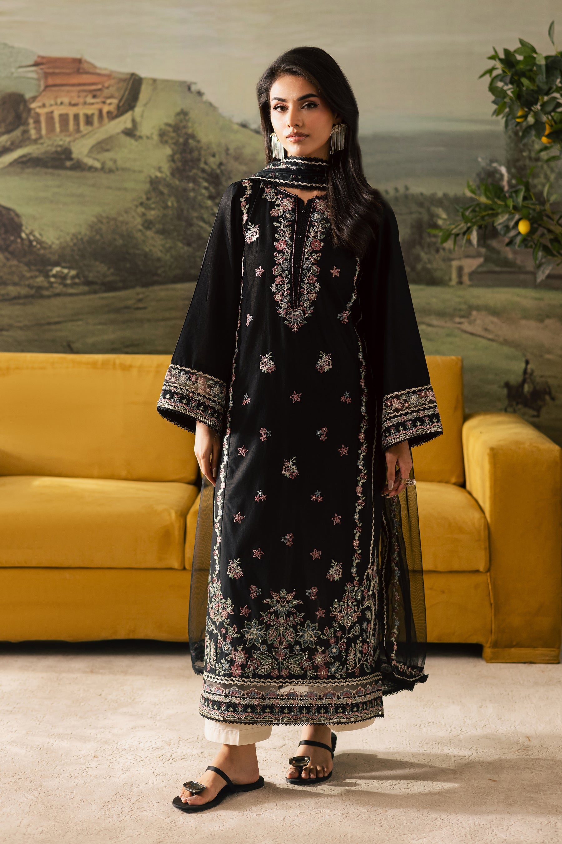 BATIK-3PC DHANAK EMBROIDERED SHIRT WITH CHIFFON EMBROIDERED DUPATTA AND TROUSER-BIC-4274